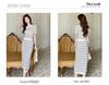 Women's French-Style Striped Color-Block Knit Dress, Waist-Cinched Slimming Midi