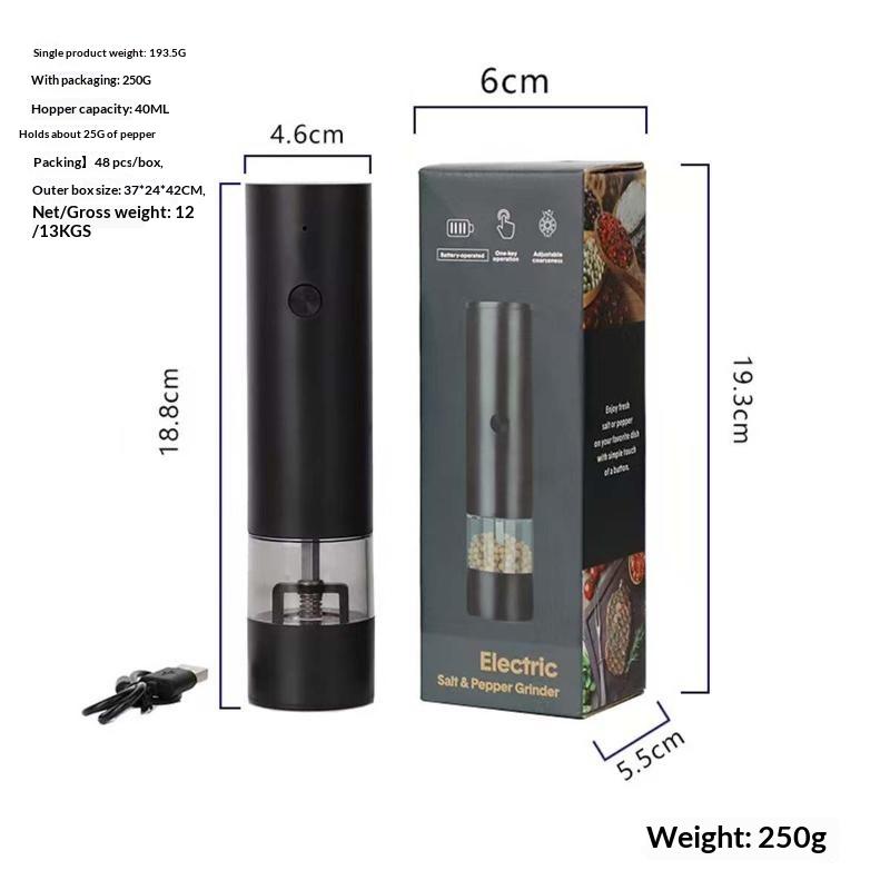 Rechargeable Electric Pepper Grinder Ceramic Grinding Core One Touch Control For Kitchen Cooking Outdoor Bbq