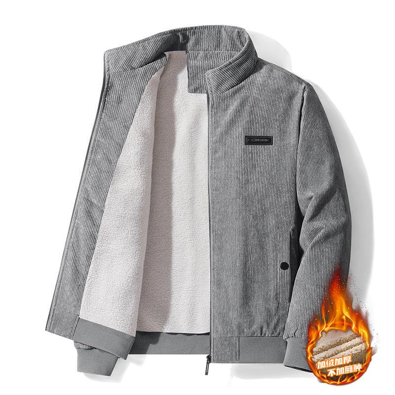 Men's Winter Corduroy Jacket with Stand-Up Collar and Lamb Wool Lining - Trendy, Thick, and Casual.