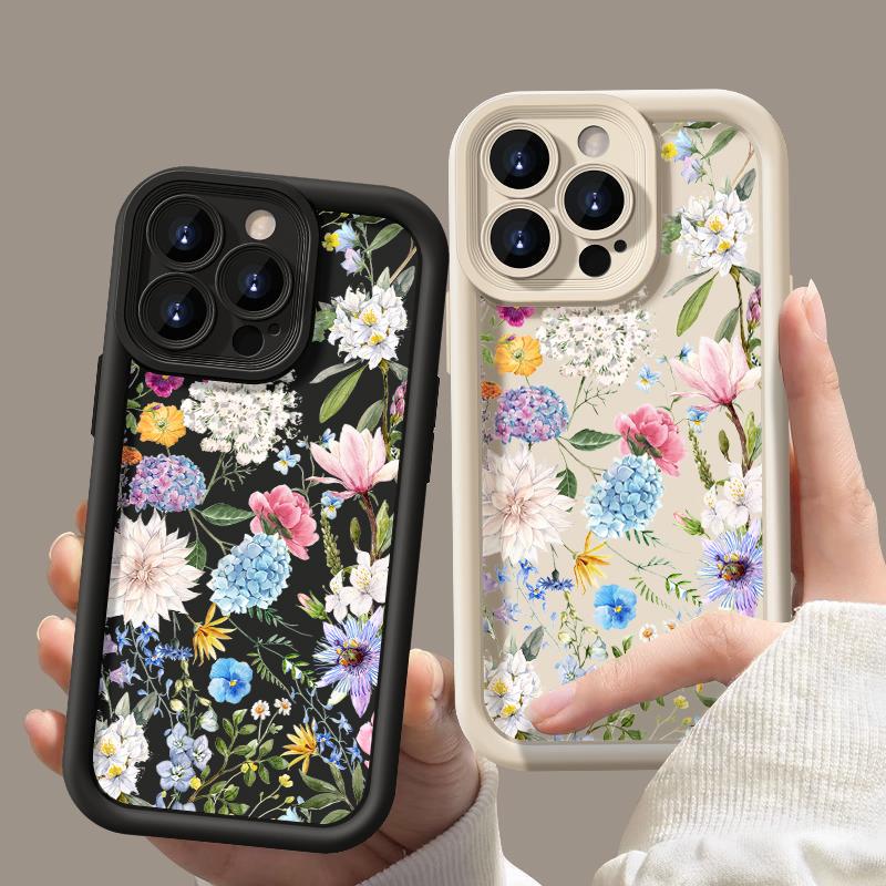 Colorful flowers Phone case For iPhone 16pro  14pro 15 Pro Max 11 12 13 16 14 Plus Silicone Shockproof Case