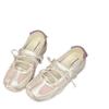 Soft leather version silver training shoes 5cm thick sole heightening bow single shoes 2025 new light mouth ballet shoes women
