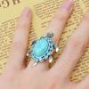 Women's Turquoise Tortoise Pattern Blue Rhinestone Inlaid Finger Ring