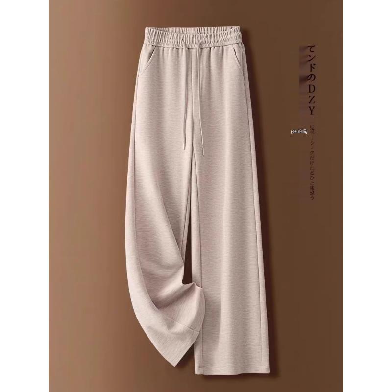 Women's Khaki Woolen Wide Leg Pants - Autumn/Winter 2024 Slimming Fleece-Lined Drapey Pants