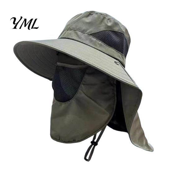 Breathable Mesh Face Mask Hat Sun Hats for Men, UV Protection Fishing with Neck Flap & Mask, Full Coverage Wide Brim Bucket Hat, Foldable Summer