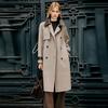 ELLE French Style High-End Lapel Warm Mid-Length Double-Breasted Coat Women coats Khaki-Green EN49678