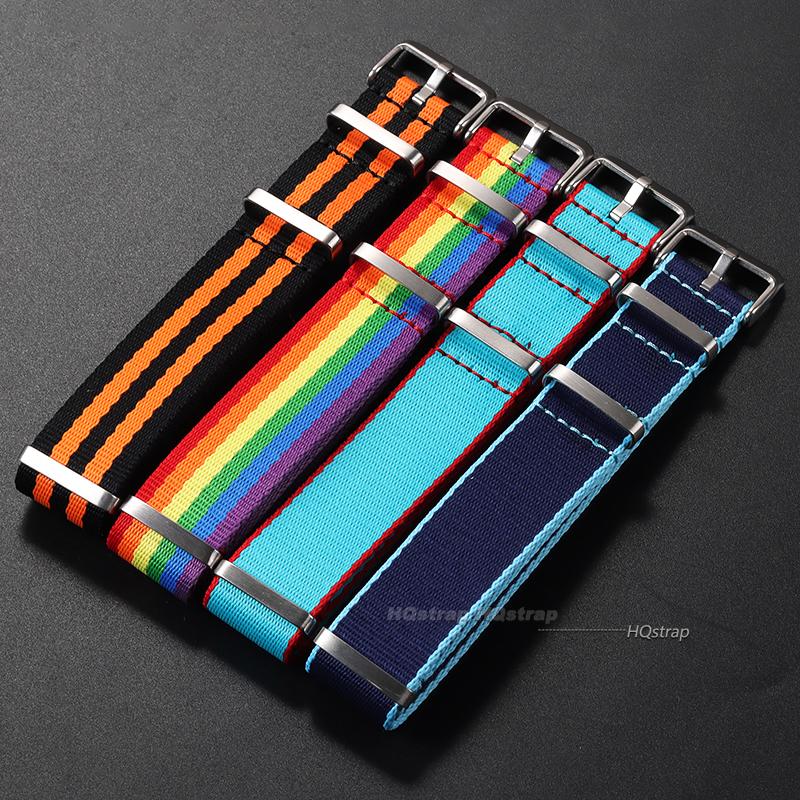 Fashion Watchband Stripe Replacement Men Women Nylon Watch Band with Silver Pin Buckle 20mm 22mm Strap for Rolex Band for Omega