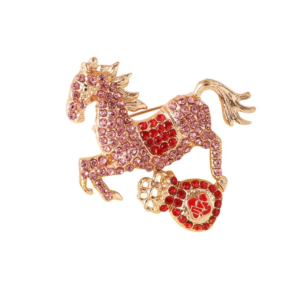 Rhinestones Running Horse Brooch Decorative Zodiac Animal Badge Brooch Pins  Jewelry Accessories
