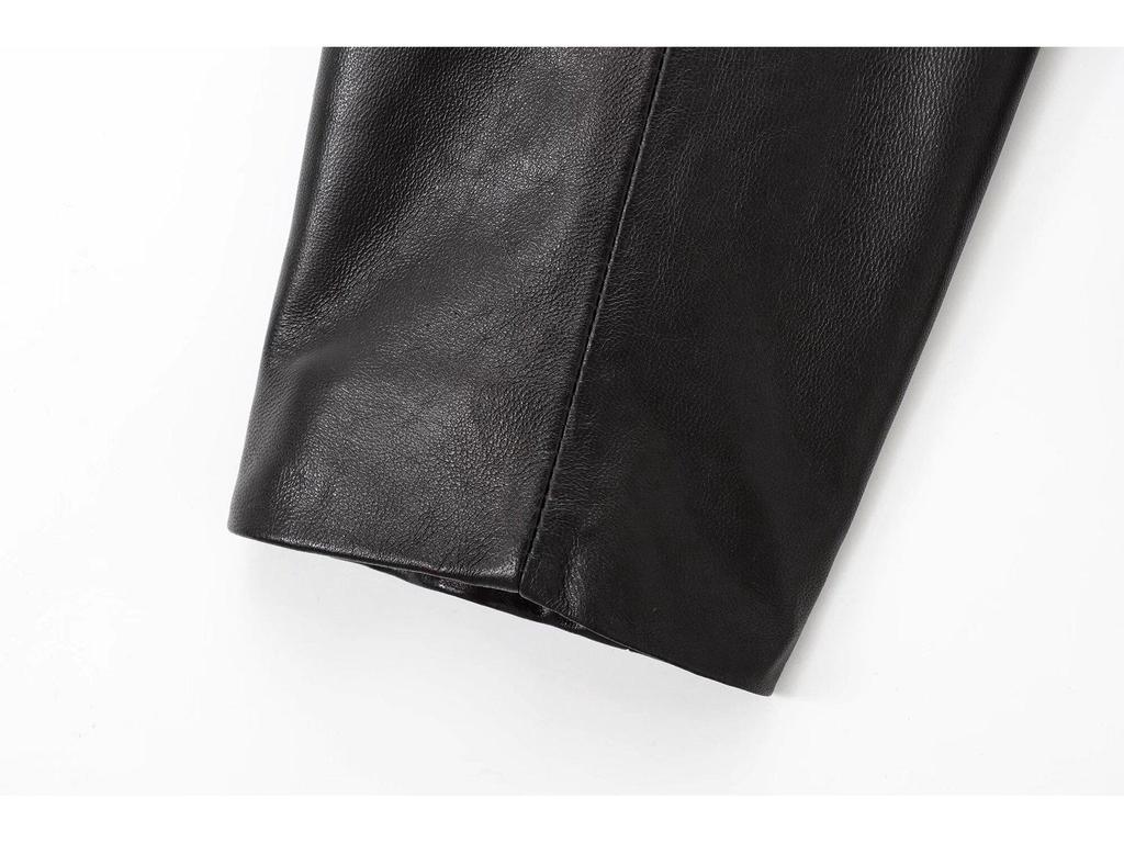 2025 Women's Casual Faux Leather Lapel Jacket - European & American Style