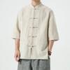 Chinese Style Mens Linen Summer Shirt Retro Stand Collar Half Sleeve Chinese Kong Fu Suit Men Hanfu