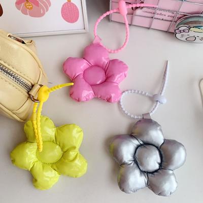 Lovely Leather Glossy Cotton Stuffing Flower Pendant Mobile Phone Case Lanyard Korean Chic Girl Key Strap Bag DIY Decoration