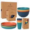 Wheat Straw Dinnerware Set Eco-friendly Safety Plates Cups Bowels Home Party Tableware Set Outdoor Camp Candy Colour Gift