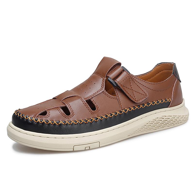 New Anti-collision Toe Men's Sandals Hot-selling Leather Beach Shoes Comfortable Roma Footwear Male Casual Summer Flats Sandaly