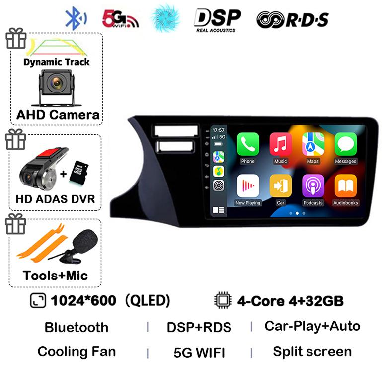 Android 14 Carplay Auto For Fit Honda City 2014 2015 2016 2017 Multimedia Stereo Car Radio DVD Video Player Navi Head Unit Audio