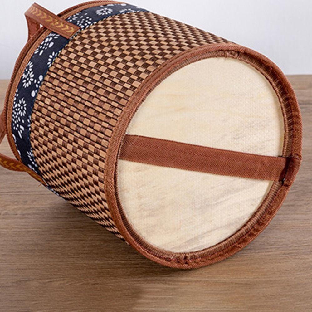 Handheld Bamboo Woven Picnic Basket Cylindrical Tote Storage Basket Dessert Food Bag  Tea