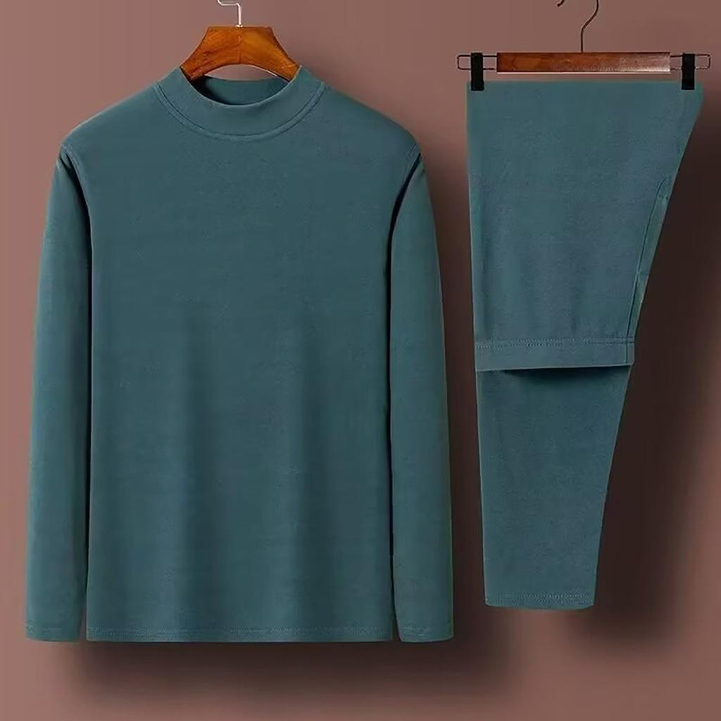 Men's Stylish Warm Turtleneck Velvet Long Sleeve Top And Pants Suit