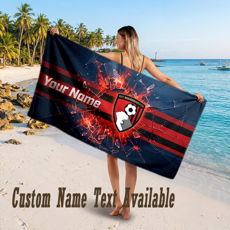 Bournemouth Football Design Beach Towel Custom Text Large Towel for Beach Vacation