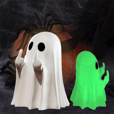 Luminous Middle Finger Cute Ghost Figurines Party Decoration Courtyard Ornament Home Table Study Desk Halloween Decoration Gifts