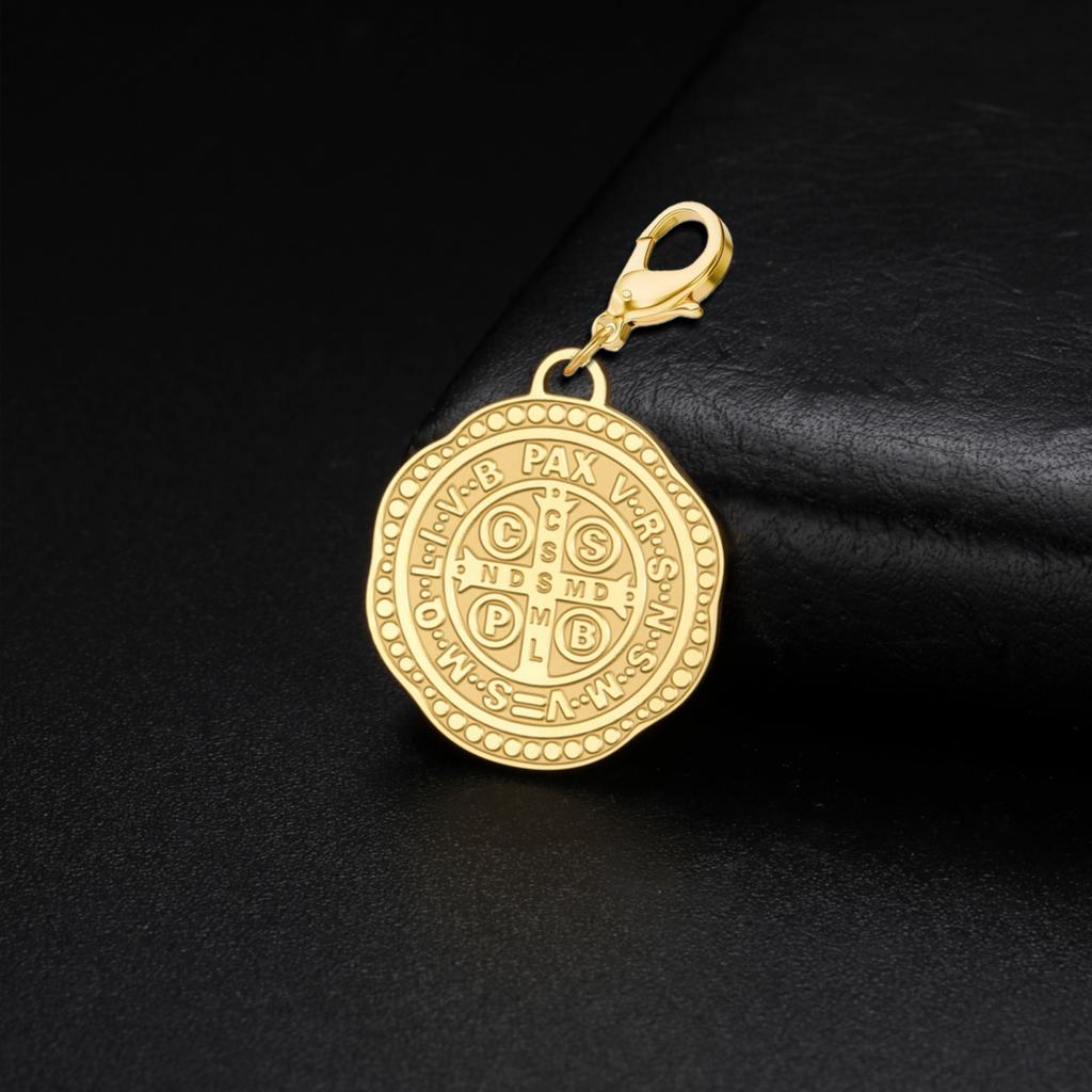 Saint Benedict Medal Pendant with Lobster Clasp Stainless Steel Benedict Charm for DIY Jewelry Keyrings