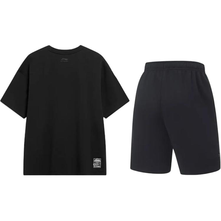 Li-Ning American Letter Print Trendy Versatile Round Neck Pullover Short Sleeve High Waist Tied Shorts Casual Sports Suit YHSU207-1+AKST543-3