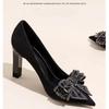 Modische schwarze High Heels mit spitzer Zehenpartie, Damen-Oberbekleidung mit Strassschleife, Arbeitsschuhe, 2025 neue vielseitige Pendler-Einzelschuhe
