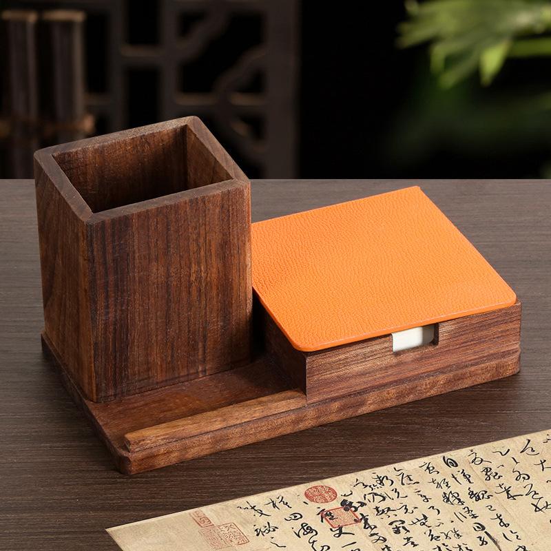 Solid Wood Pen Holder Gift Box, Retro Chinese Style Desktop Organizer