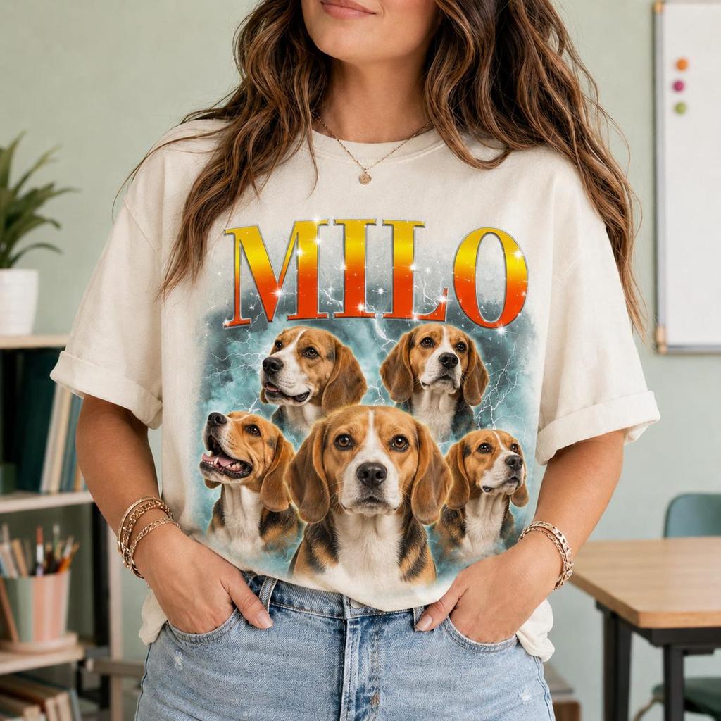 Custom Dog Photo T Shirt and kids tshirt Personalized Artwork Cotton Unisex Front Print Beagle Dog Tee