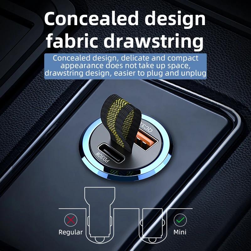 30W Mini USB Car Charger Super Fast Charging Type-C PD Quick Charge Car Mobile Phone Charger Adapter For iPhone Huawei Samsung