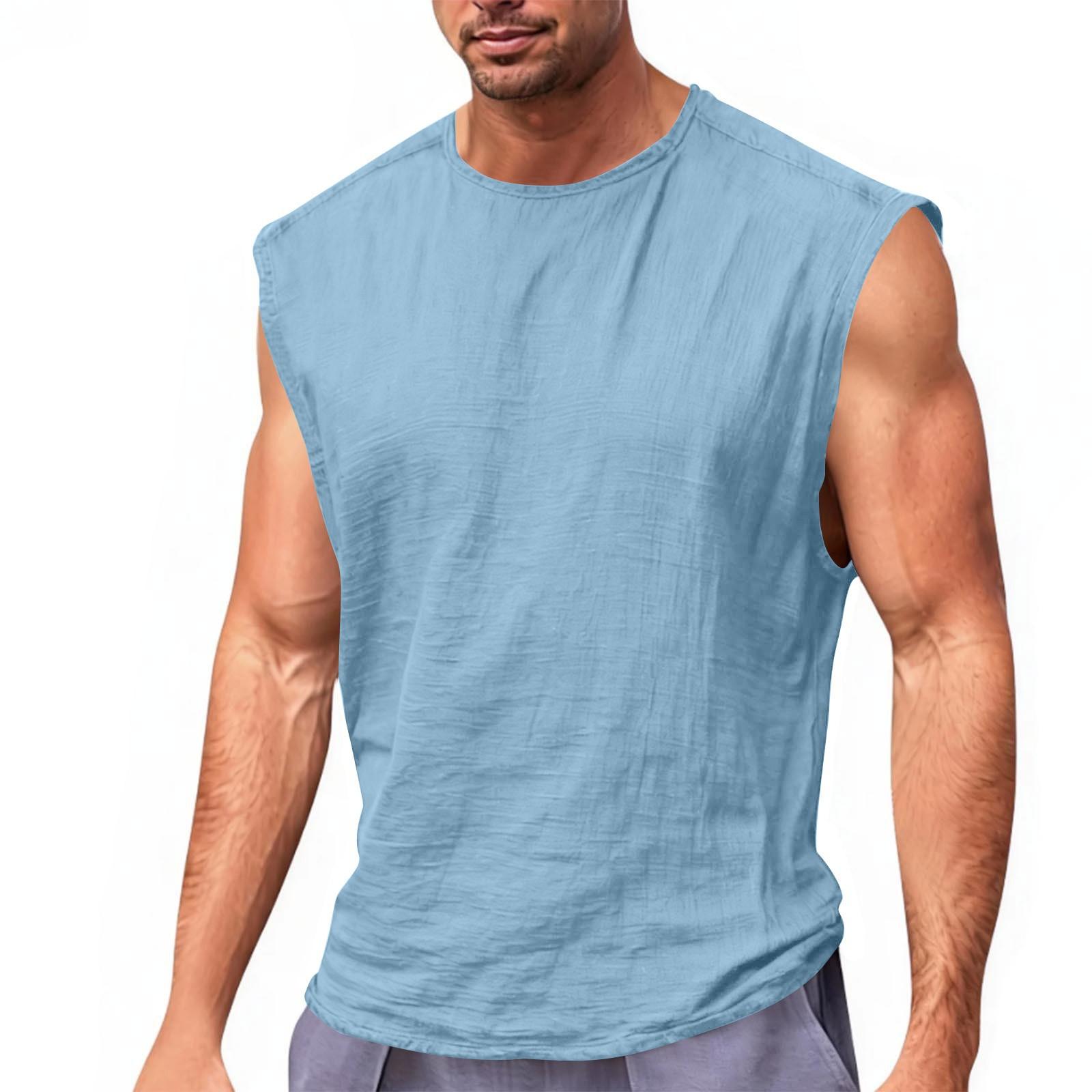 

Men s Sleeveless Summer Fitness Running Outdoor Casual Sports Top Cotton-Linen Vest XL