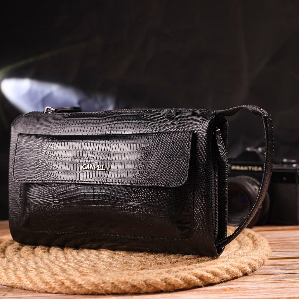 Stylische Clutch für Herren aus echtem Strukturleder mit Reptilprägung CANPELLINI 21563 Schwarz