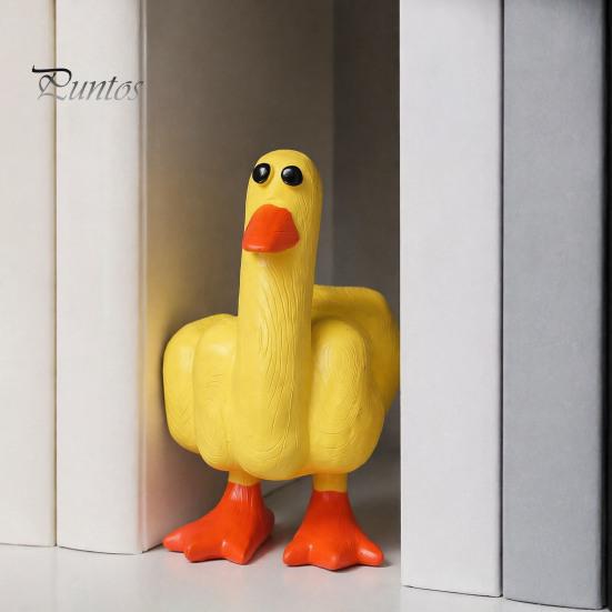 Lustige kleine gelbe Entenstatue Mittelfinger Harzfigur, Handbemalte freche Statue, Wetterfestes Innenornament Außendekoration für Schreibtisch Eingangsbereich