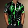 Men's Zipper Summer T-shirt, 3D Abstract Printed Golf Club, Zipper Short Sleeve Top, Fashion Clothing