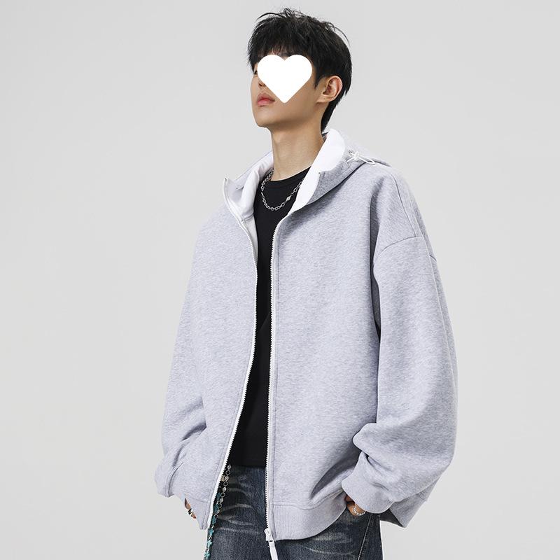 Men's Retro Colorblock Loose Fit Autumn Hoodie Cardigan