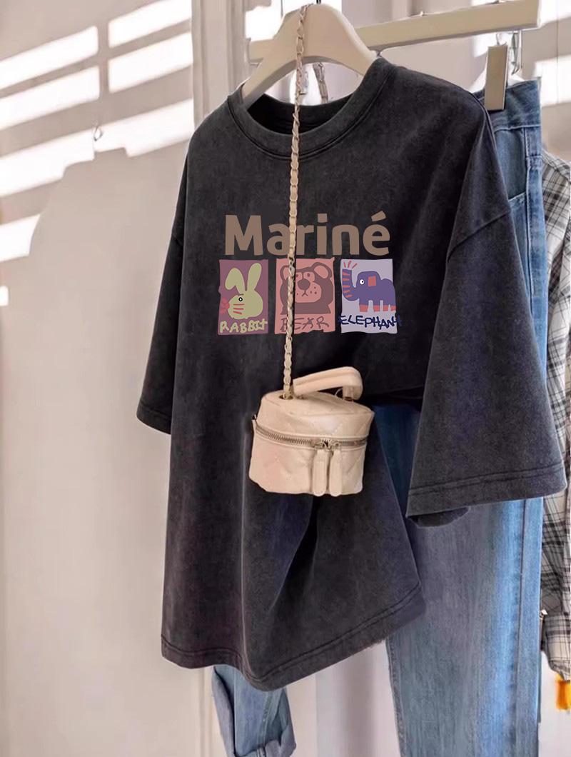 

Oversize Loose round Ne ort Sve Women s T-irt Waed ey Vintage Sle Summer Top Korean Commute Faion Casual Cotton 4XL