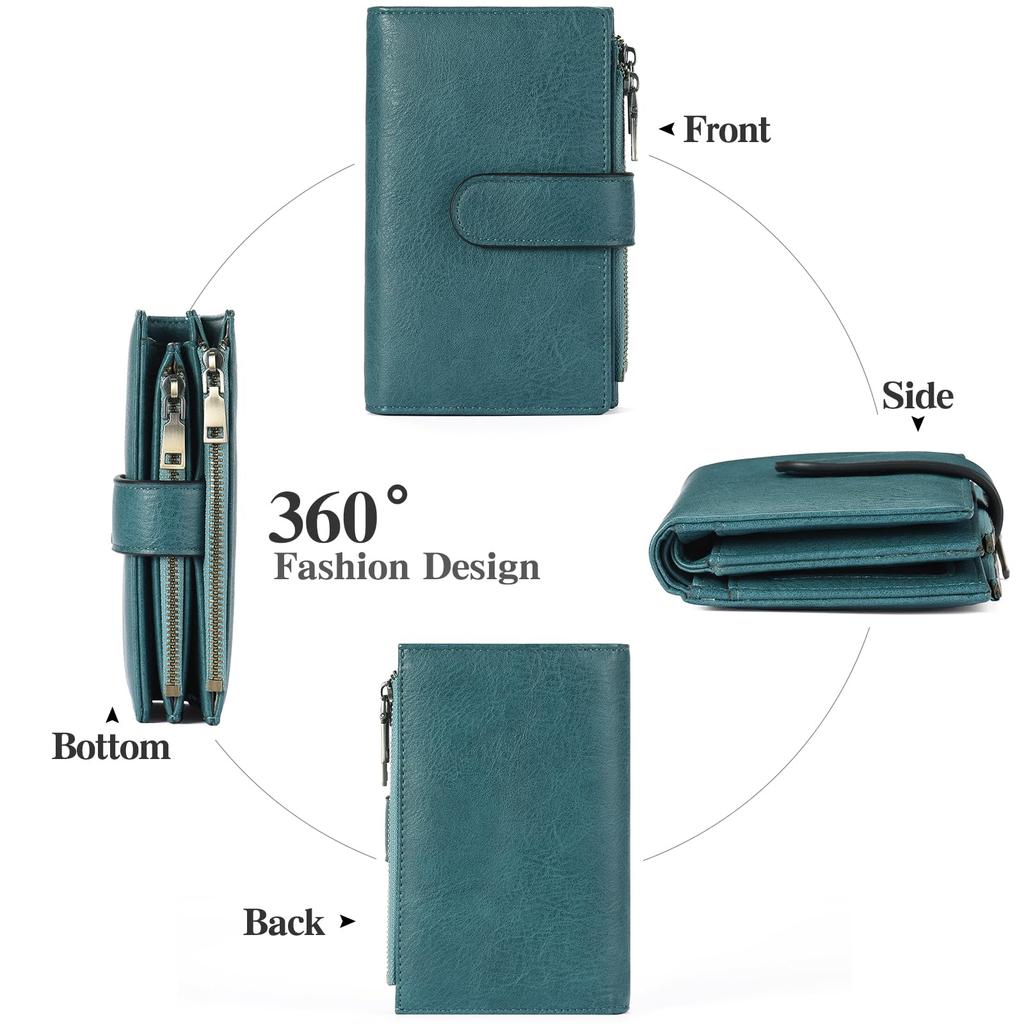 RNIEGA Bifold Wallet, Genuine Leather, Lightweight, Large Capacity, Folding Wallet, Women's Wallet, Skimming Protection, Coin Purse, Card Case,