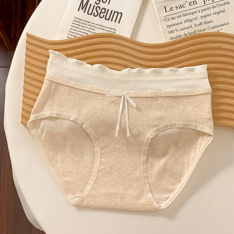 French Style Women Mid Waist Antibacterial Combed Cotton Ladies Panties