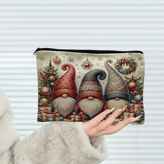 Christmas Theme Makeup Bag, with Black Zipper, Wear-Resistant Toiletry Bag, Durable Canvas Storage Pouch, for Makeup Stationery And Small Items