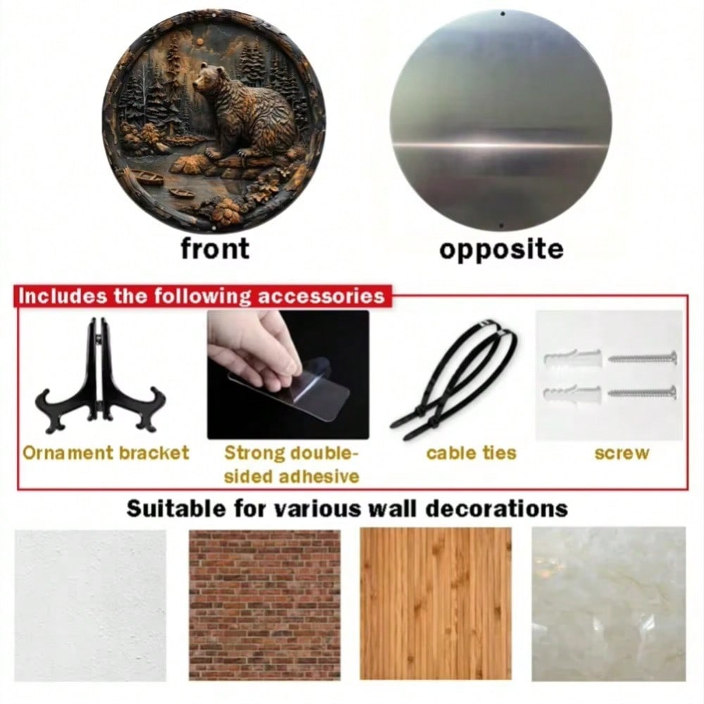 

Metal Bear Forest Wall Art Aluminum Sign for Home Garage Bar Cafe Decor Gift 20x20