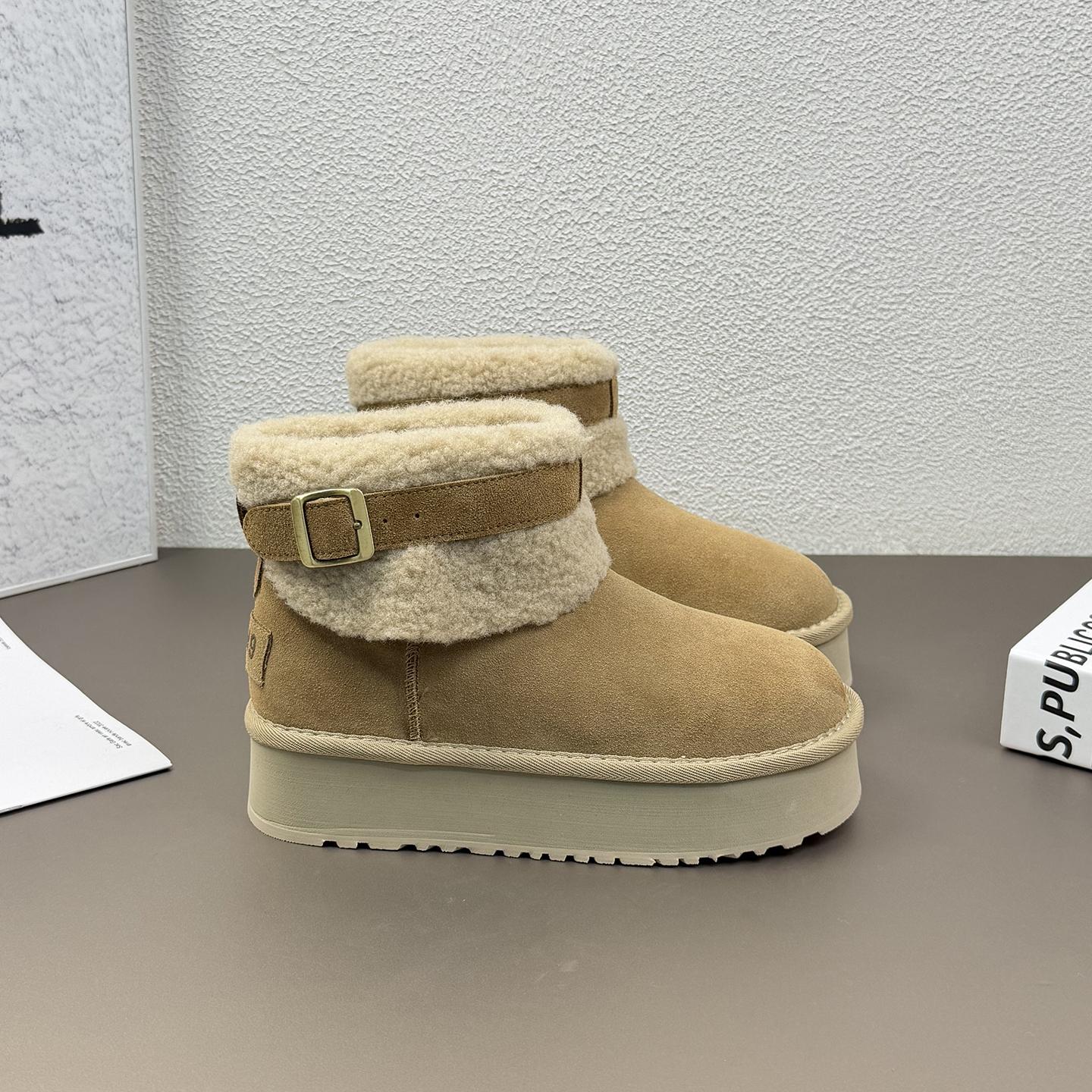 

Leather thick-soled heightening snow boots for women s 2025 winter new velvet thickened thermal buckle with short cotton shoes 40