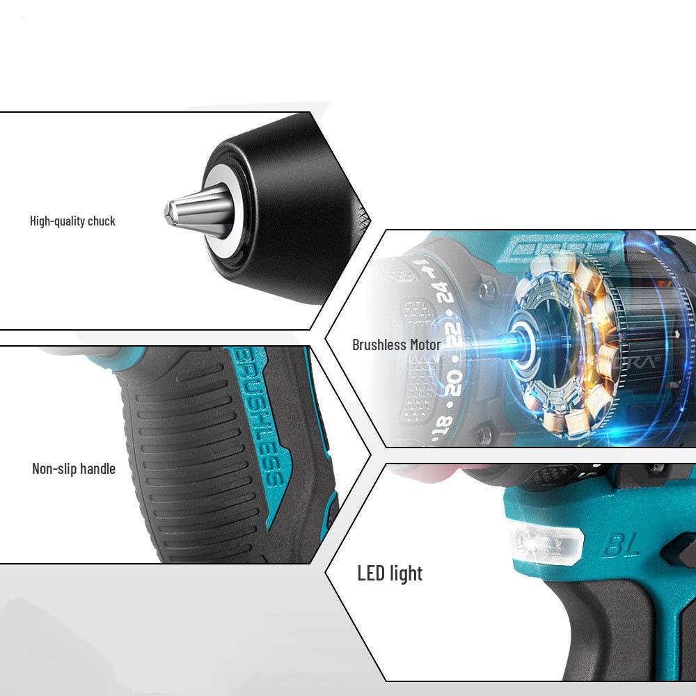 High-Power Handheld Brushless Electric Drill with Detachable Design and Wireless Lithium Battery