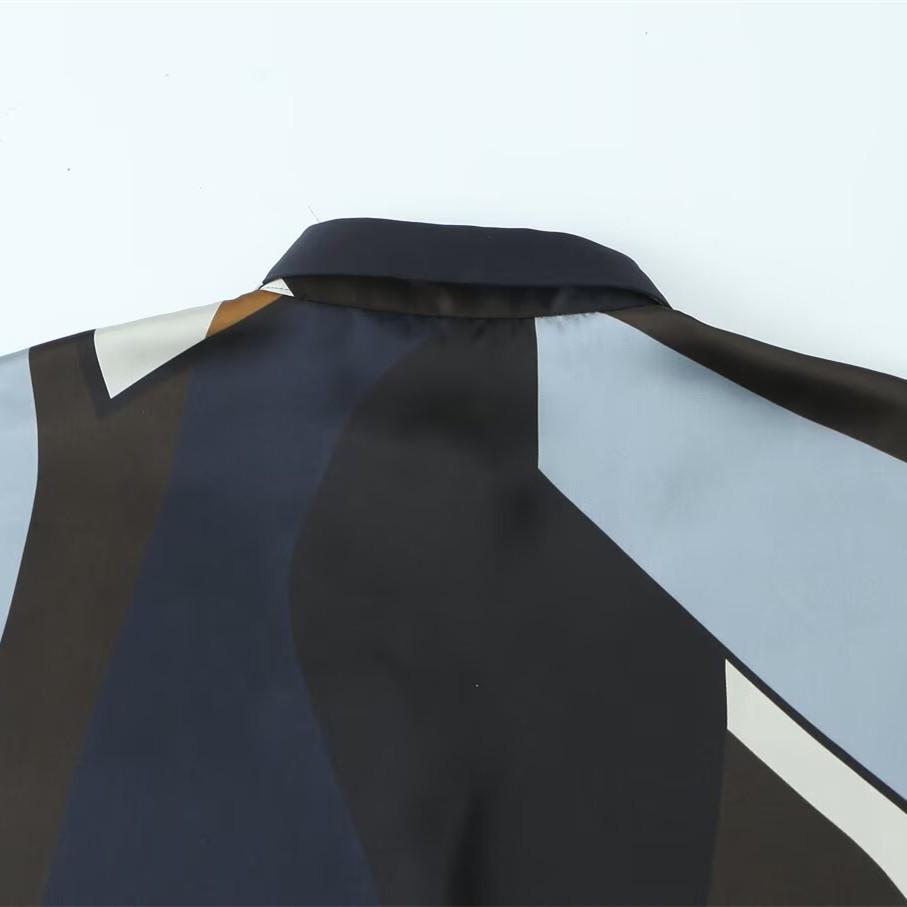 2025 Spring Women's Silk Satin Printed Lapel Shirt - Versatile, Simple, and Elegant