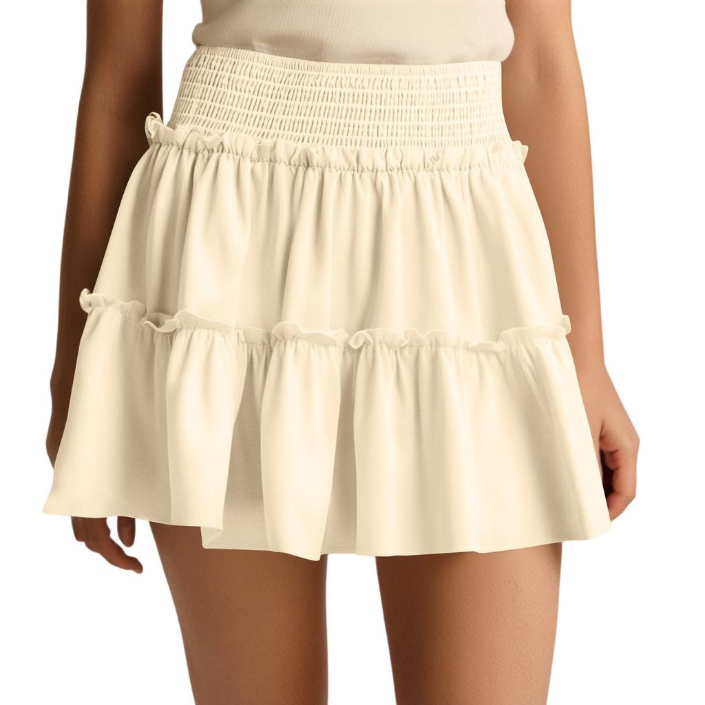Women's Smocked Floral Maxi Skirts Summer Tube Dresses  Long A Line Pleated Beach Skirt