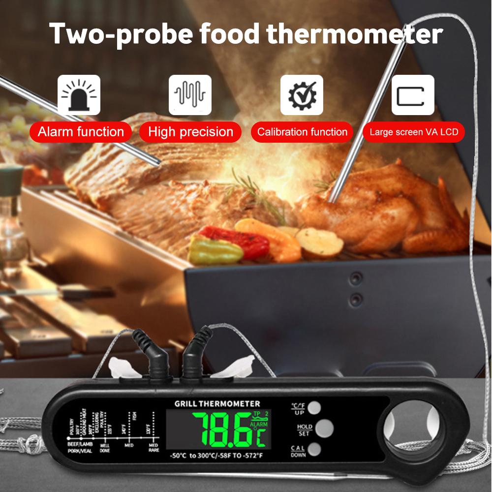 Digital Meat Thermometer for Cooking Battery Powered Dual Probes 2 3s Instant Read Meat Thermometer with Magnet Alarm