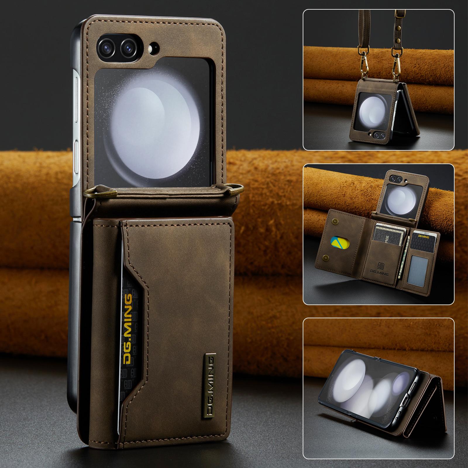 

Противоударный чехол-кошелек для мобильного телефона Samsung Galaxy Z Flip 5 Flip4 Flip с 3 слотами для карт, деловой кожаный чехол for Samsung Z Flip 3 кофейный