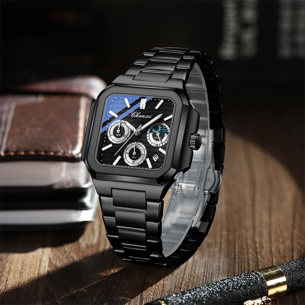 CHENXI Business Men's Wristwatch Square Dial Calendar Display Quartz Watches Waterproof Luminous Chronograph Man Watch