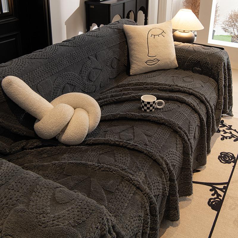 Solid Color Luxury Plush Sofa Towel Winter Warm Thick Velvet Sofa Covers L-shaped Sectional Non-slip Slipcovers for Living Room