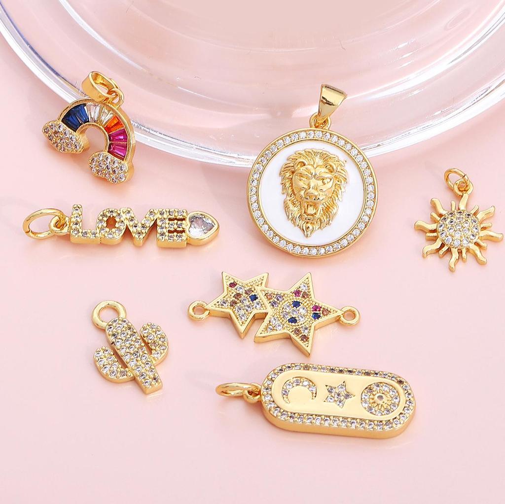 1Pcs Various Style Metal Zircon Pendants For Making DIY Bracelet Necklace Earring Key Chain