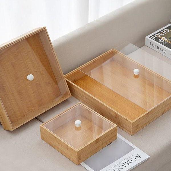 Bamboo Wood Tray with Lid for Snacks, Bread, Sushi, and Baking Display