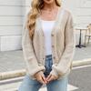 Women's Fashion Solid Color Long Sleeved V-neck Knitted Sweater Cardigan Jacket