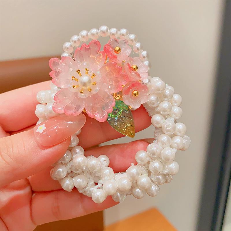 

Винтажное цветочное жемчужное кольцо для волос для девочек - эластичный аксессуар для пучка