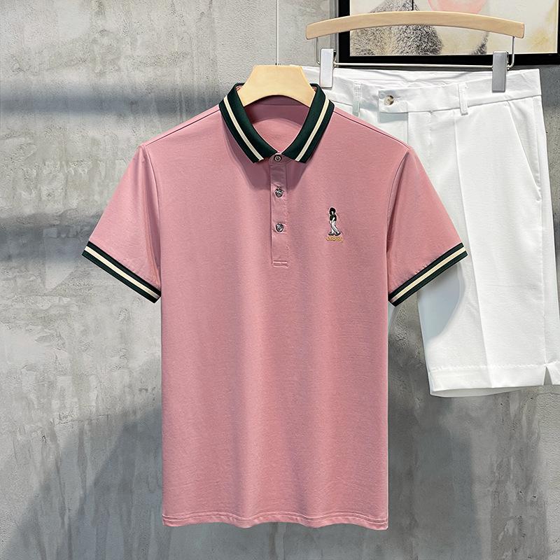 Men's T-shirt Short Sleeve Lapel Men's Fashion Casual T-shirt Solid Color Men's Top